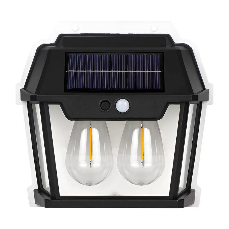 Lampa Solara de Perete LED Tip Felinar Dublu, senzor de miscare 5-8 metri, fara fir, 3 moduri de iluminare, protectie IP65, Waterproof, exterior, negru