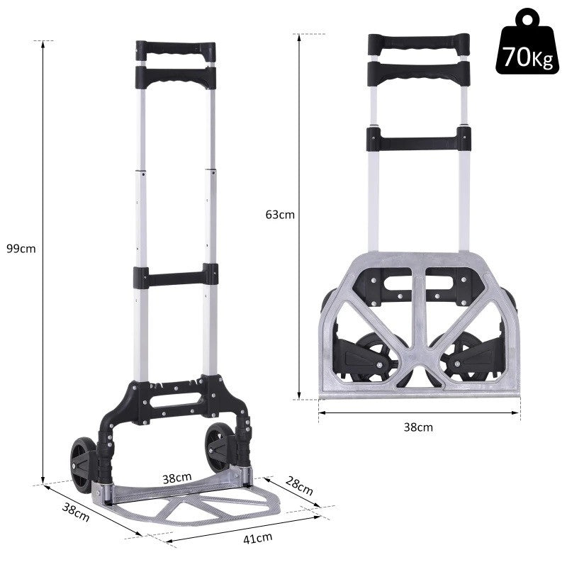 Cărucior Pliabil Inox pentru Cumpărături cu Platformă și Mâner Extensibil - Capacitate 70kg