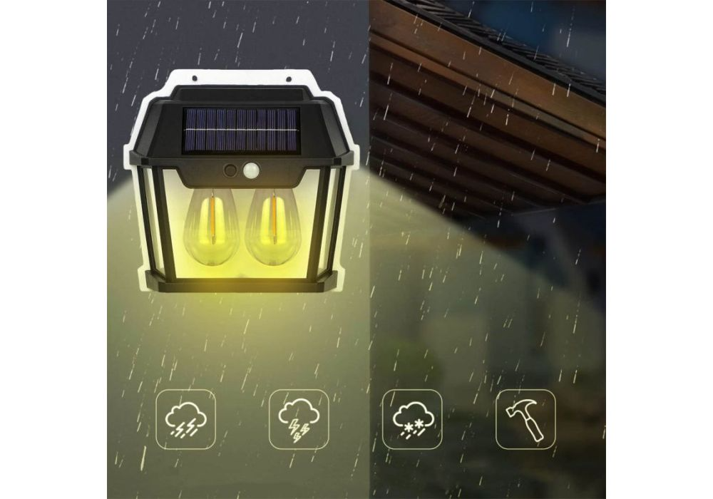 Lampa Solara de Perete LED Tip Felinar Dublu, senzor de miscare 5-8 metri, fara fir, 3 moduri de iluminare, protectie IP65, Waterproof, exterior, negru