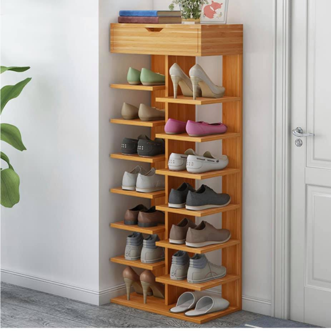 Pantofar din Lemn Nature, 7 Polițe Spatioase, Versatil - 111 x 40 x 22 CM