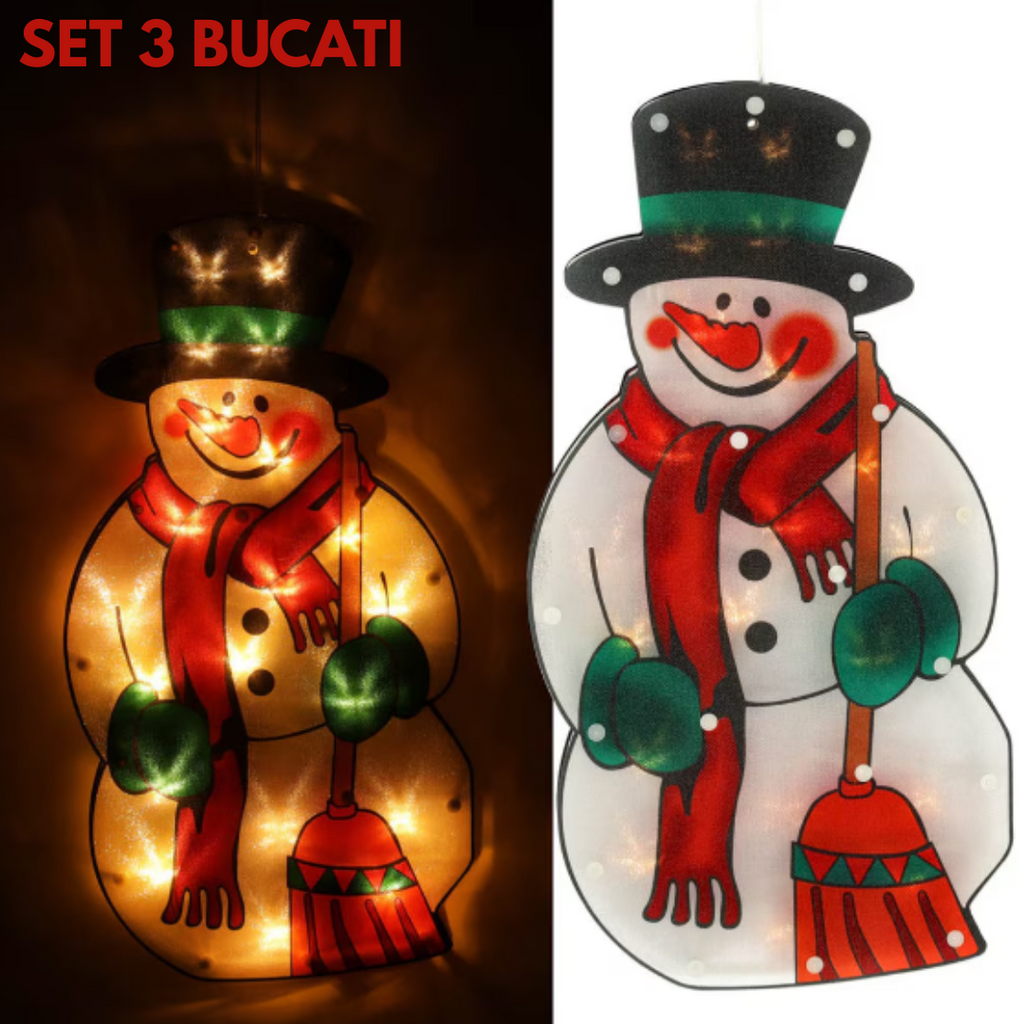 SET 3BUC - Decorațiune LED luminoasă pentru fereastră - om de zăpadă 45cm