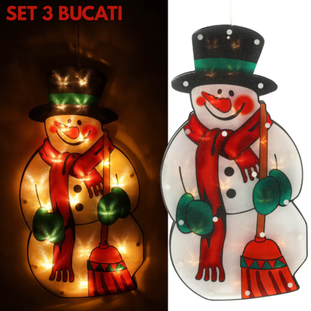 SET 3BUC - Decorațiune LED luminoasă pentru fereastră - om de zăpadă 45cm