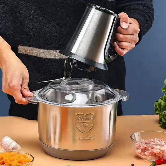 Tocator Electric Multifunctional, Pentru Carne, Fructe, Legume, Cu 2 Trepte de Viteza, Vas Inox, Capacitate