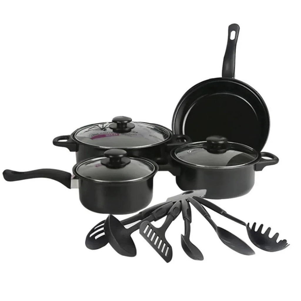 Set 13 piese oale si cratite, longziming, cu capac din sticla, antiaderent, din fier