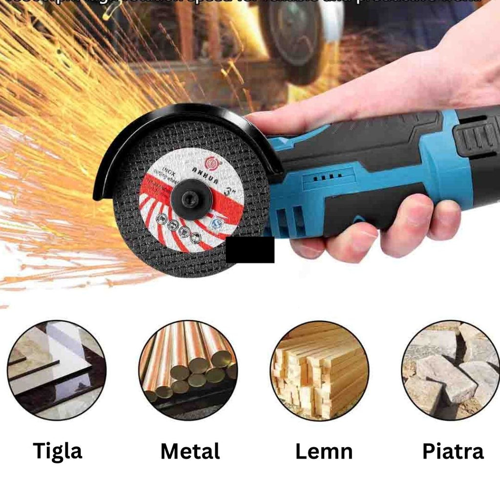 Mini Polizor Unghiular Flex Electric 48 v cu 2 Acumulatori, 6 Discuri Incluse
