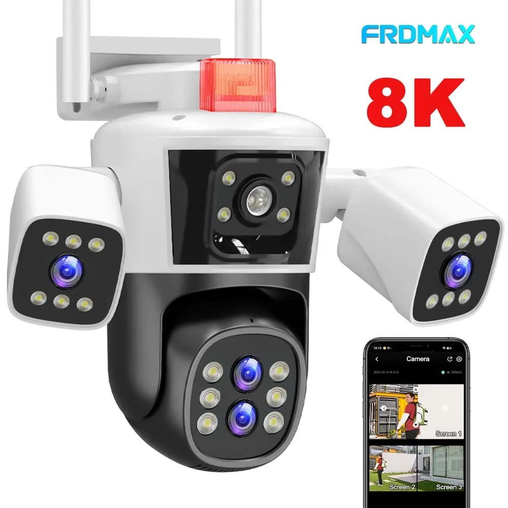 Camera de Supraveghere WIFI 5K, 12MP, 3 lentile, 3 ecrane, Control din telefon, Urmarire subiect, Microfon si difuzor incorporate