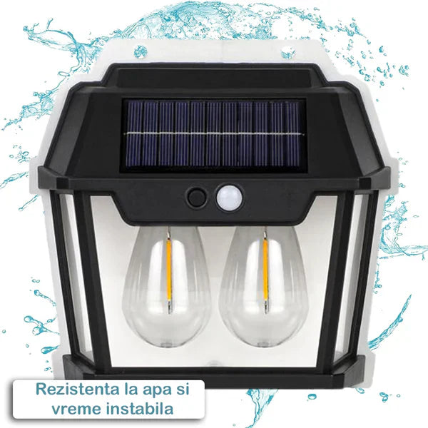 Lampa Solara De Perete Cu 2 Becuri LED, Cu Senzor de Miscare si Lumina, 3 Moduri de Iluminare, Rezistenta la Apa