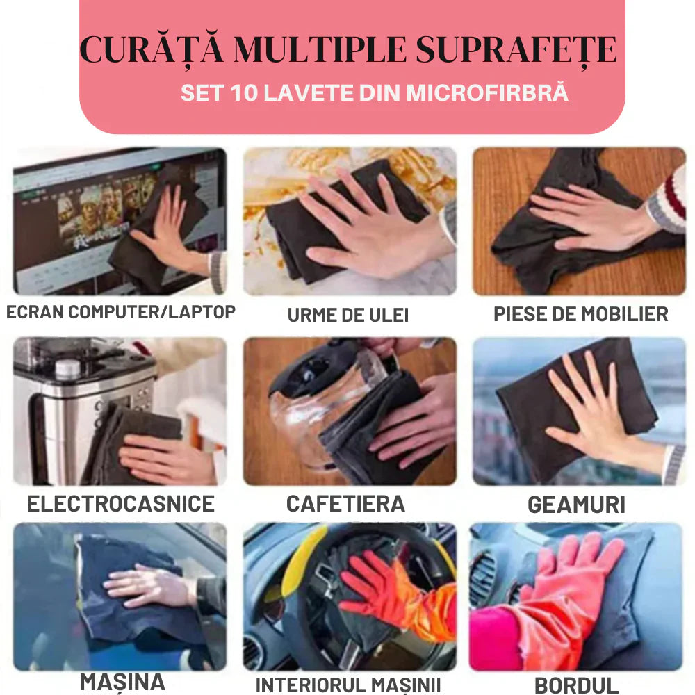 Set 10 lavete microfibra GRI super absorbante