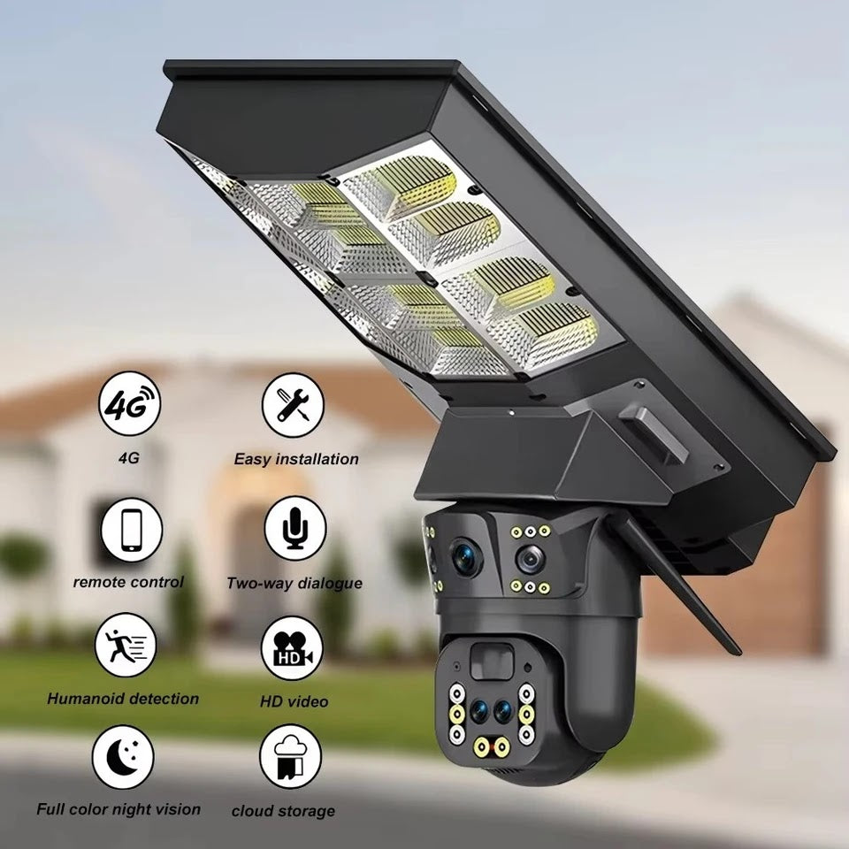 Lampa Solara cu Camera de Supraveghere SIM 4G, Aplicatie Mobila V380, 1920x2160, Microfon + Difuzor incorporat