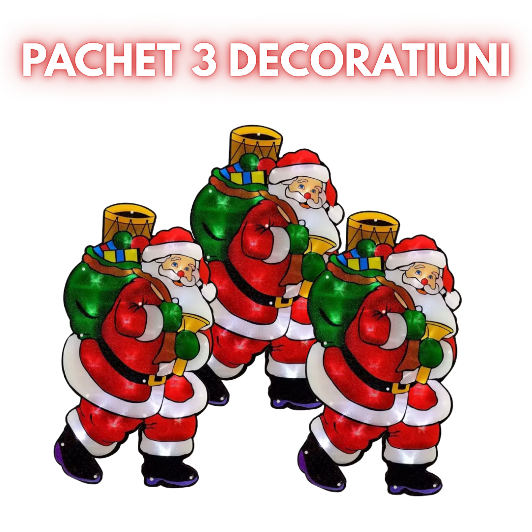 Set 3BUC Decoratiune de Craciun in forma de Mos Craciun, orificiu pentru agatare, aplicabil pe geam/orice spatiu, design dublu fata-verso, 45cm