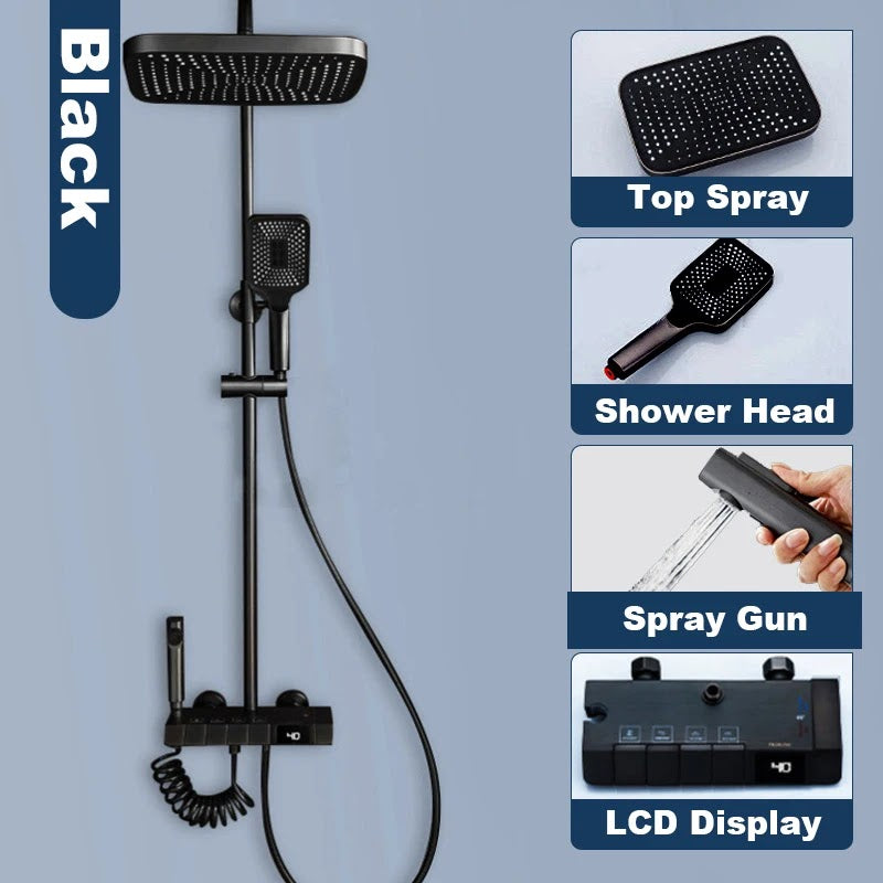 Set de Dus Lux Black - Cu Afisaj Digital si Functie Termostatica Rotire 360