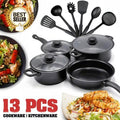 Set 13 piese oale si cratite, longziming, cu capac din sticla, antiaderent, din fier