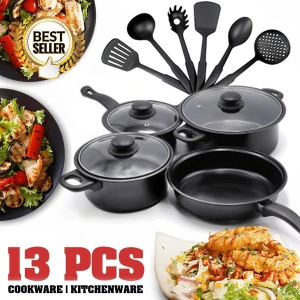 Set 13 piese oale si cratite, longziming, cu capac din sticla, antiaderent, din fier