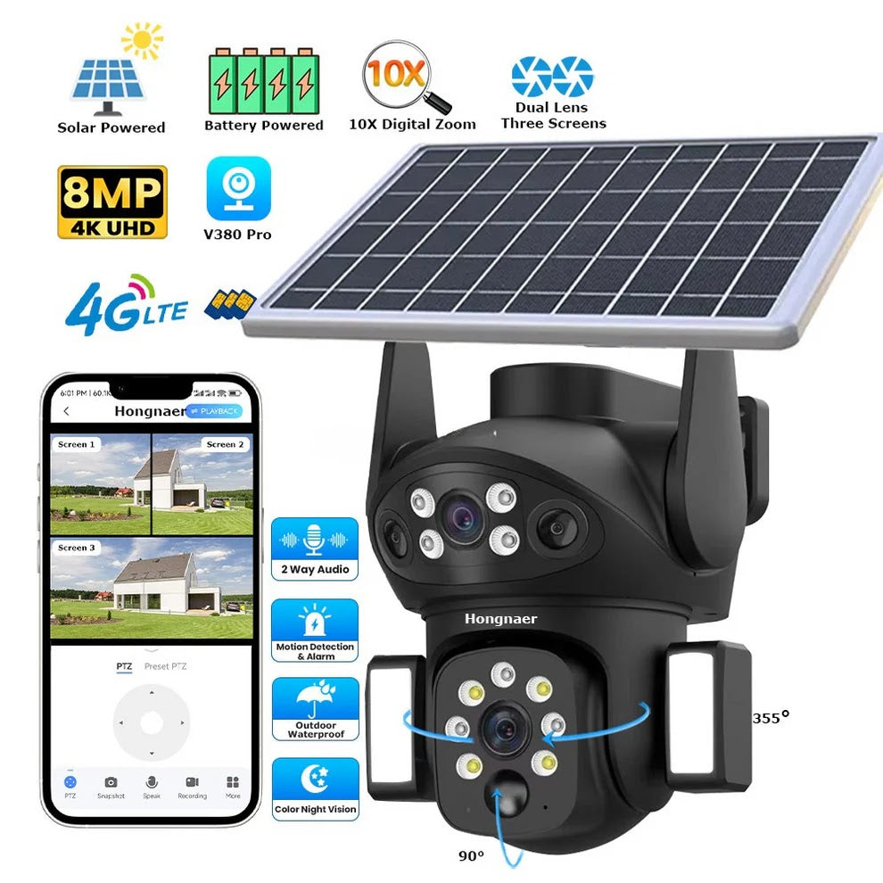 Camera de supraveghere solara 5G DUAL LENS 8MP + 128GB