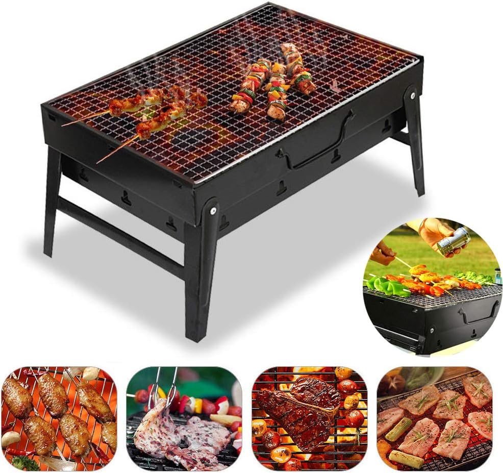 Gratar portabil si pliabil pentru carbuni – din inox, compact, ideal pentru camping si picnic