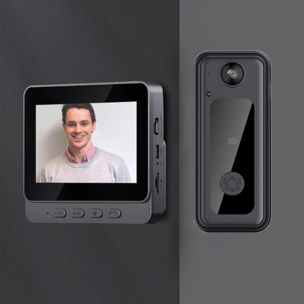 Sonerie video wireless cu monitor, Ecran IPS 4.3 inch, camera HD 1080P, Unghi de vizualizare 170°, intercom vizual, negru