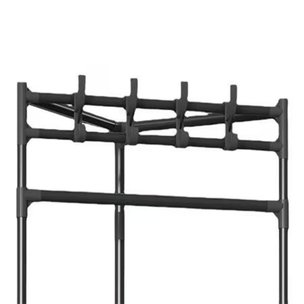 Suport de colt pentru haine, robust, cu 2-3 rafturi de depozitare si 4 carlige duble, Negru