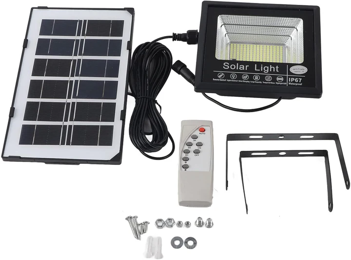 2+2 GRATIS - Proiector LED cu Panou Solar VELORA, 50W, Control Prin Telecomanda, Senzor Crepuscular + Accesorii+ Lampa Solara 100x Led CADOU