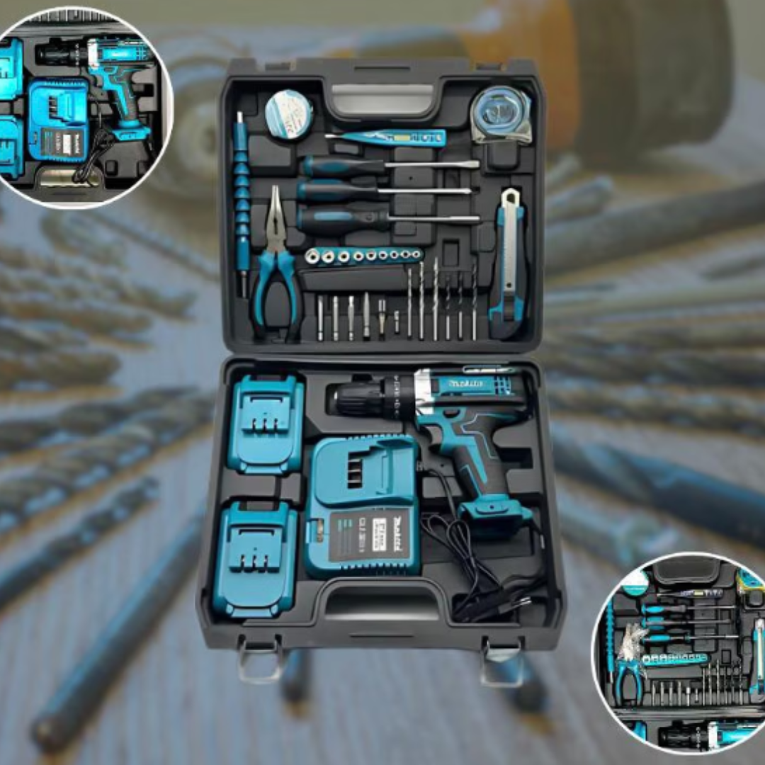 Trusa Bormasina Autofiletanta si Percutie 2 Acumulatori 48V 5Ah + 30 Accesorii si cutie depozitare