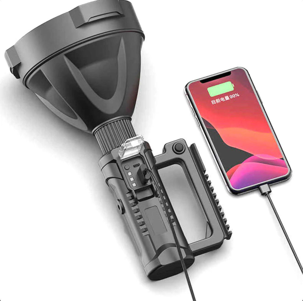 Lanterna LED Puternica 10W, PRO LIGHT 4, Baterie 1200mAh, 4 Moduri Iluminare, Incarcare USB, IPX5 Rezistenta la Apa, Trepied Inclus, Lumina Puternica pentru Camping, Pescuit si Urgente