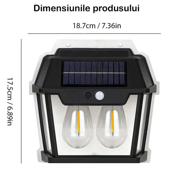 Lampa Solara De Perete Cu 2 Becuri LED, Cu Senzor de Miscare si Lumina, 3 Moduri de Iluminare, Rezistenta la Apa