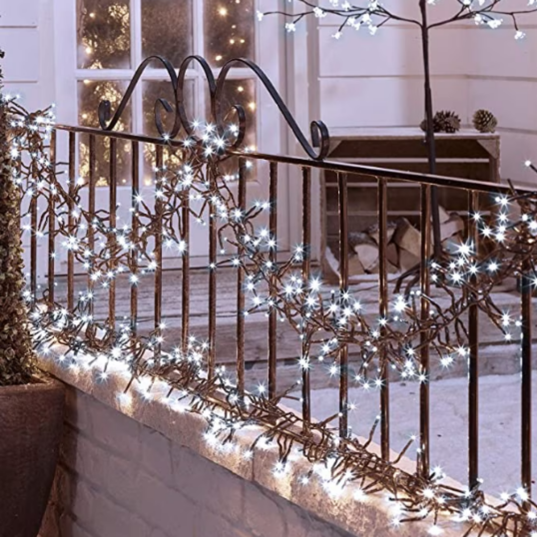 2BUC Instalatie De Craciun Liniara 9M, 200 LED -uri, Cu 8 jocuri de lumini, Pentru Exterior/Interior, Alb Rece