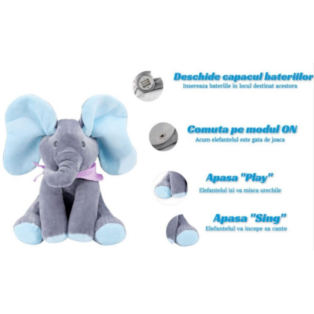 Elefant din Plus, vorbitor, canta si isi misca urechile, pentru fete si baieti