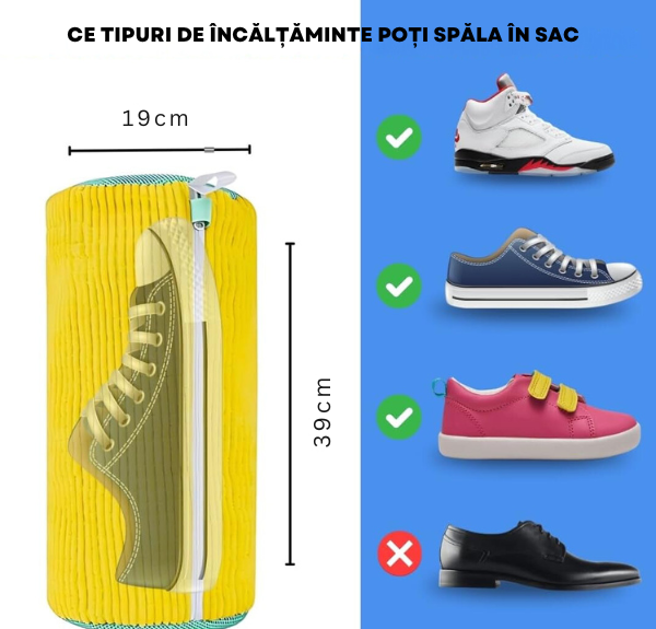 Sac pentru Spalare Incaltaminte, Reutilizabil, Protectie Anti-Zgarieturi, Anti- Deteriorare, potrivit pentru toate tipurile de incaltaminte si toate marimile, Galben