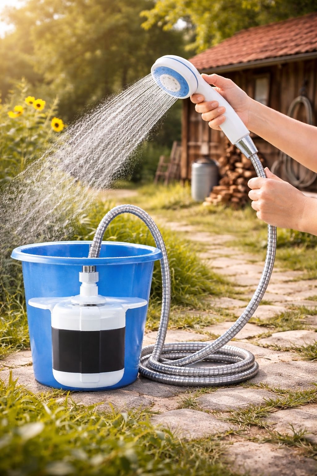 Dus Portabil Cu Pompa Submersibila, Ideal Pentru Gradina, Camping Sau Curte