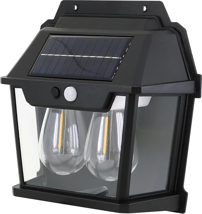 Lampa Solara de Perete LED Tip Felinar Dublu, senzor de miscare 5-8 metri, fara fir, 3 moduri de iluminare, protectie IP65, Waterproof, exterior, negru
