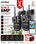 Pachet 2 Camere Supraveghere Duale Glorio 8MP WiFI – Protecție Totală și Tehnologie Ultra HD + 2 CARDURI CADOU