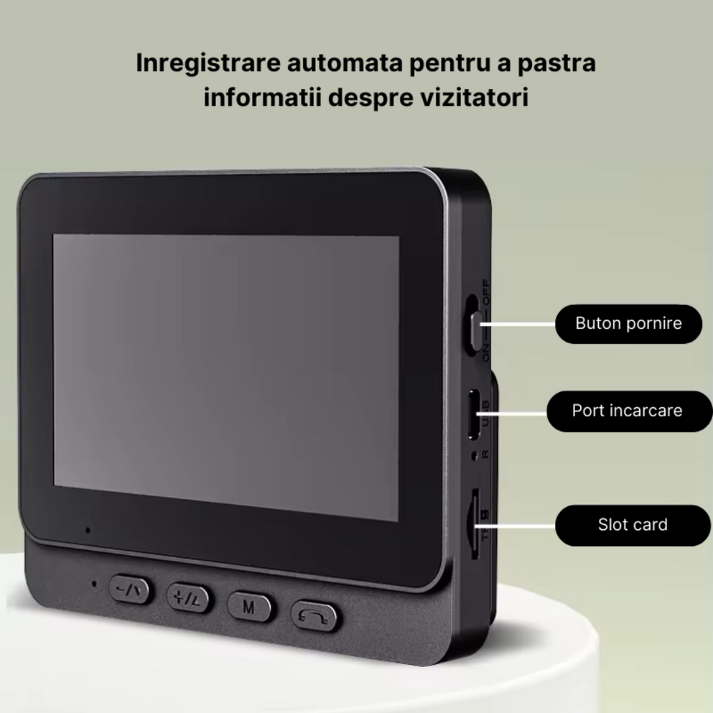 Sonerie video wireless cu monitor, Ecran IPS 4.3 inch, camera HD 1080P, Unghi de vizualizare 170°, intercom vizual, negru