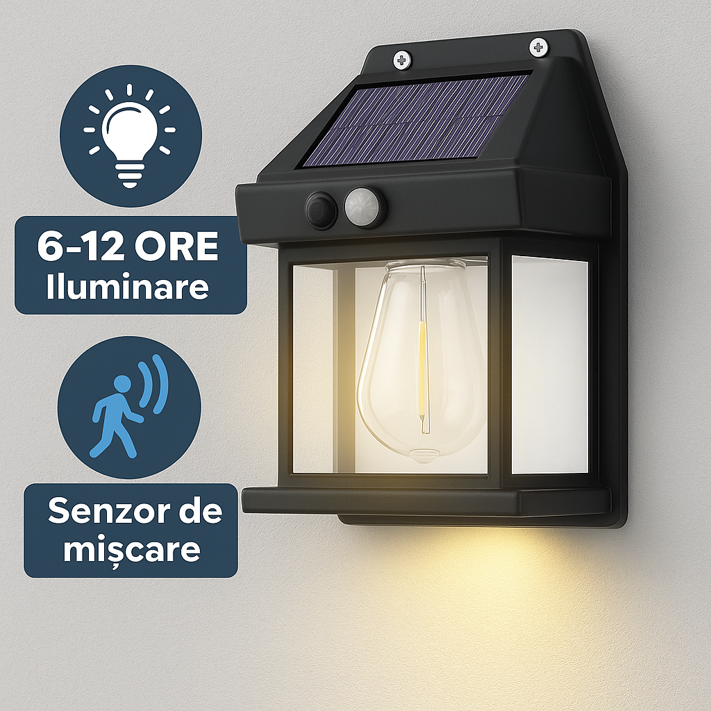 Set 4+1 GRATIS! Lămpi Solare de Perete LED Tip Felinar