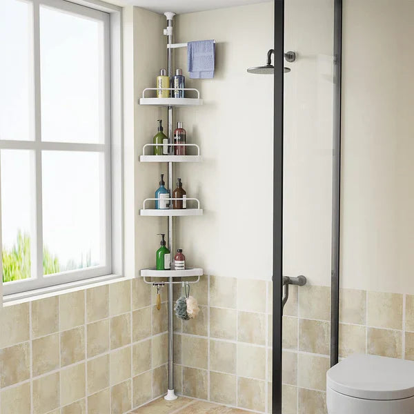 Etajera colt pentru baie si dus, 4   rafturi, inaltime reglabila 320 cm, montare pe colt