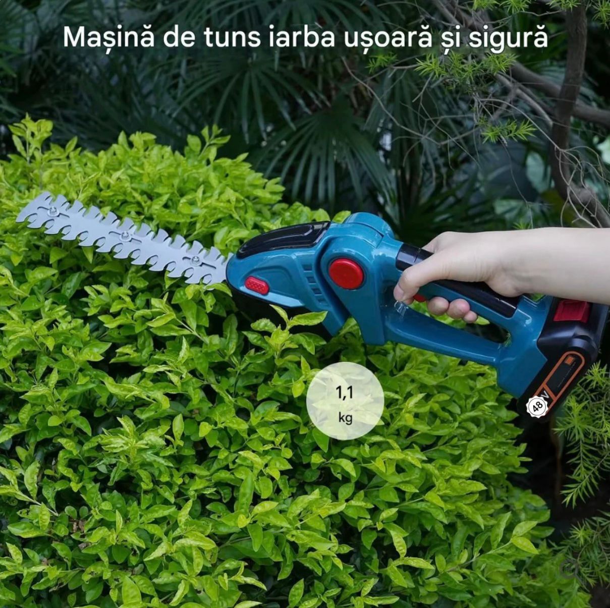 Masina de Tuns Gard Viu Fara Fir 2 in 1, GARDENICA PRO ,2 Baterii 48V, Unghi Reglabil 45°, Usoara si Multifunctionala pentru Gard Viu si Iarba
