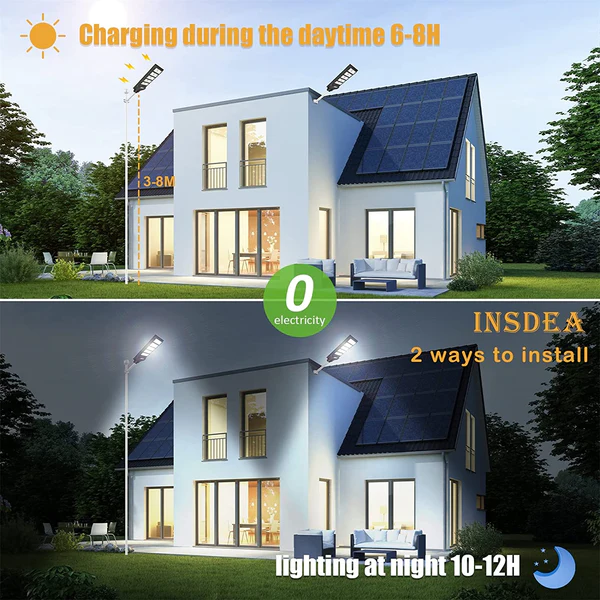 Lampa Stradala Cu Incarcare Solara VELORA, Panou Solar Integrat,  Putere Mare + Stalp De Sustinere CADOU + Acesorii+Lampa Solara 100x Led CADOU