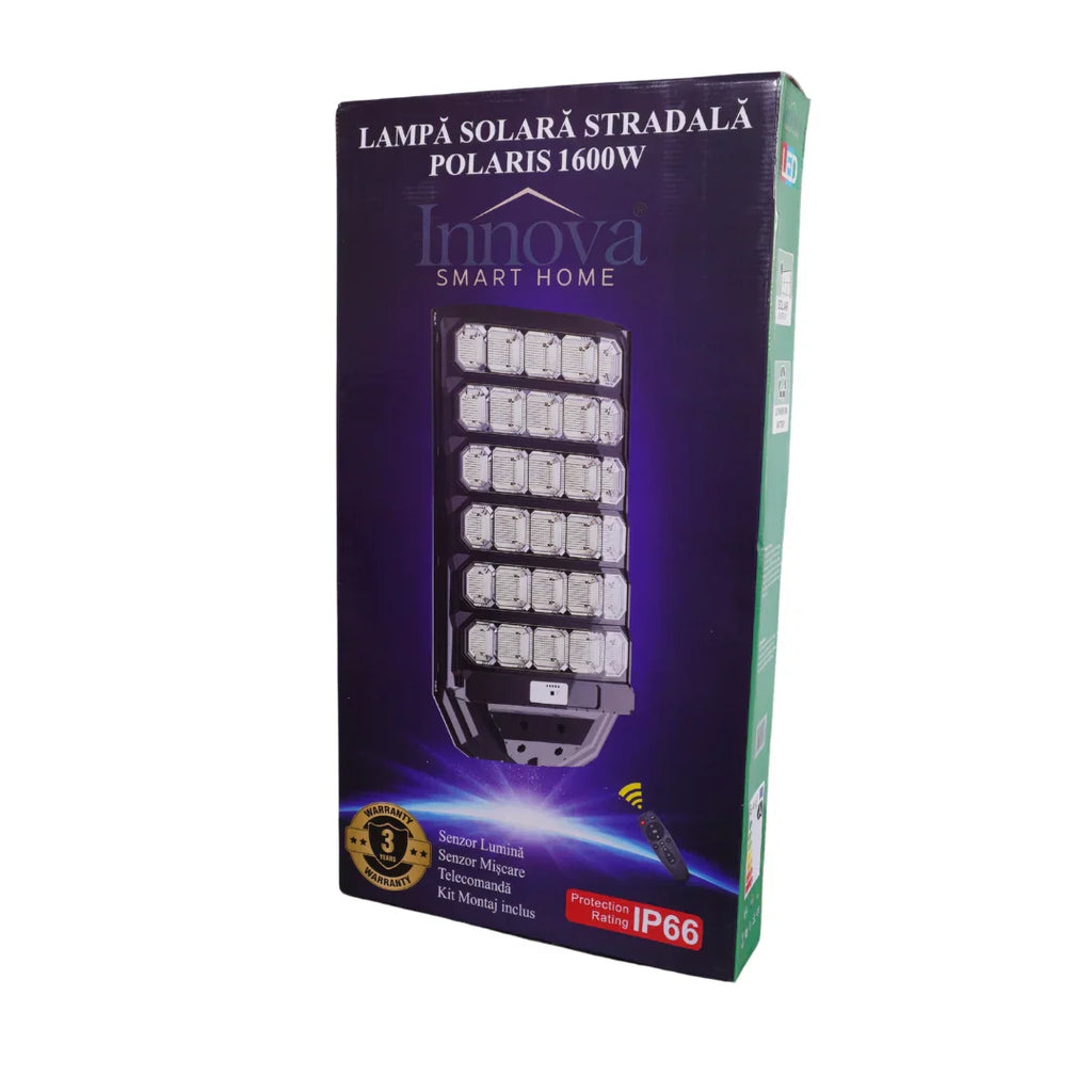 Lampa Solara Uriasa 75x38 cm, Polaris Innova 1600W – LED 120 000 lm, Senzor Lumina/Miscare si Telecomanda, IP66 & Suport Prindere