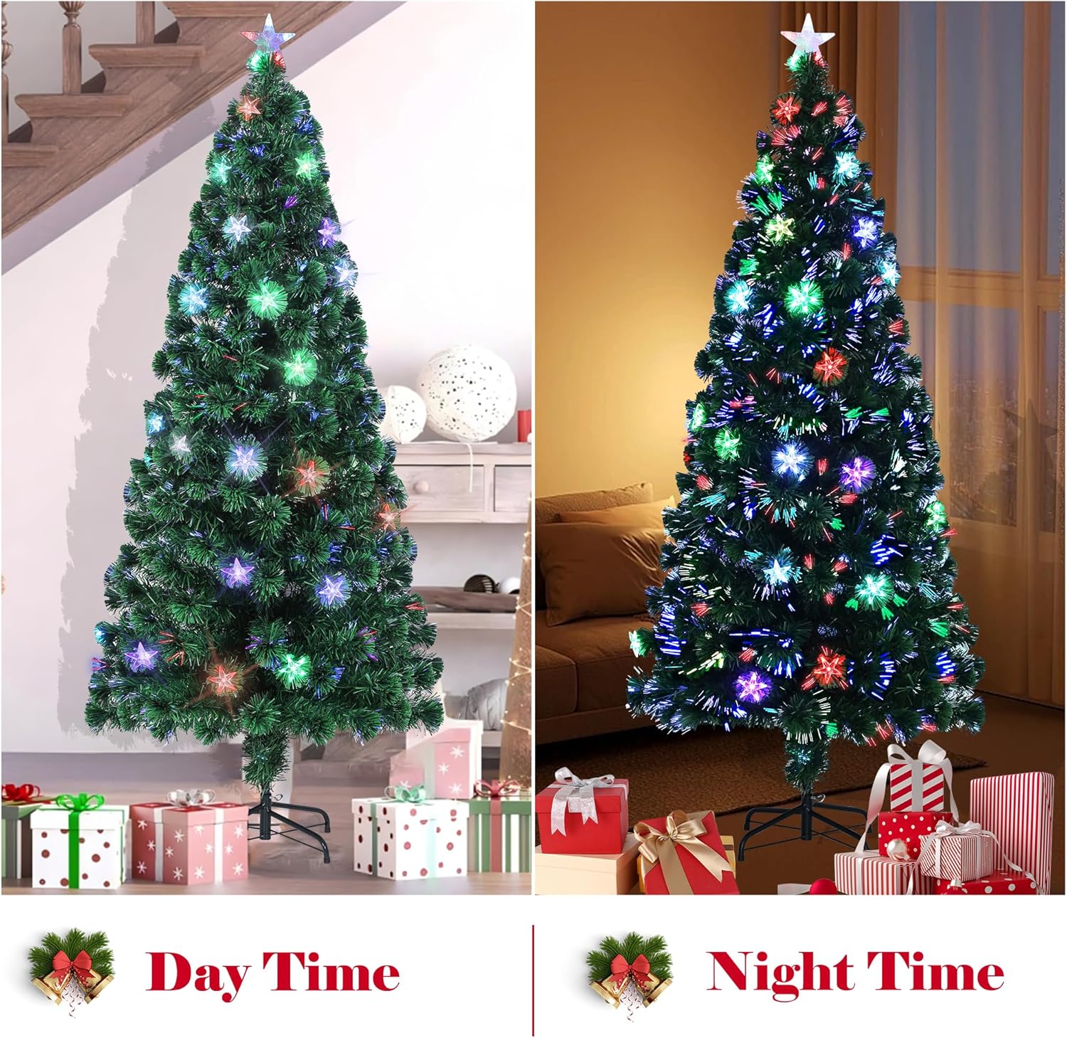 Brad de Lux cu fibra optica,220cm, aspect nins, 2000 pini si 150 leduri multicolore + STEA de varf CADOU! - MAGIA CRACIUNULUI IN CASA TA