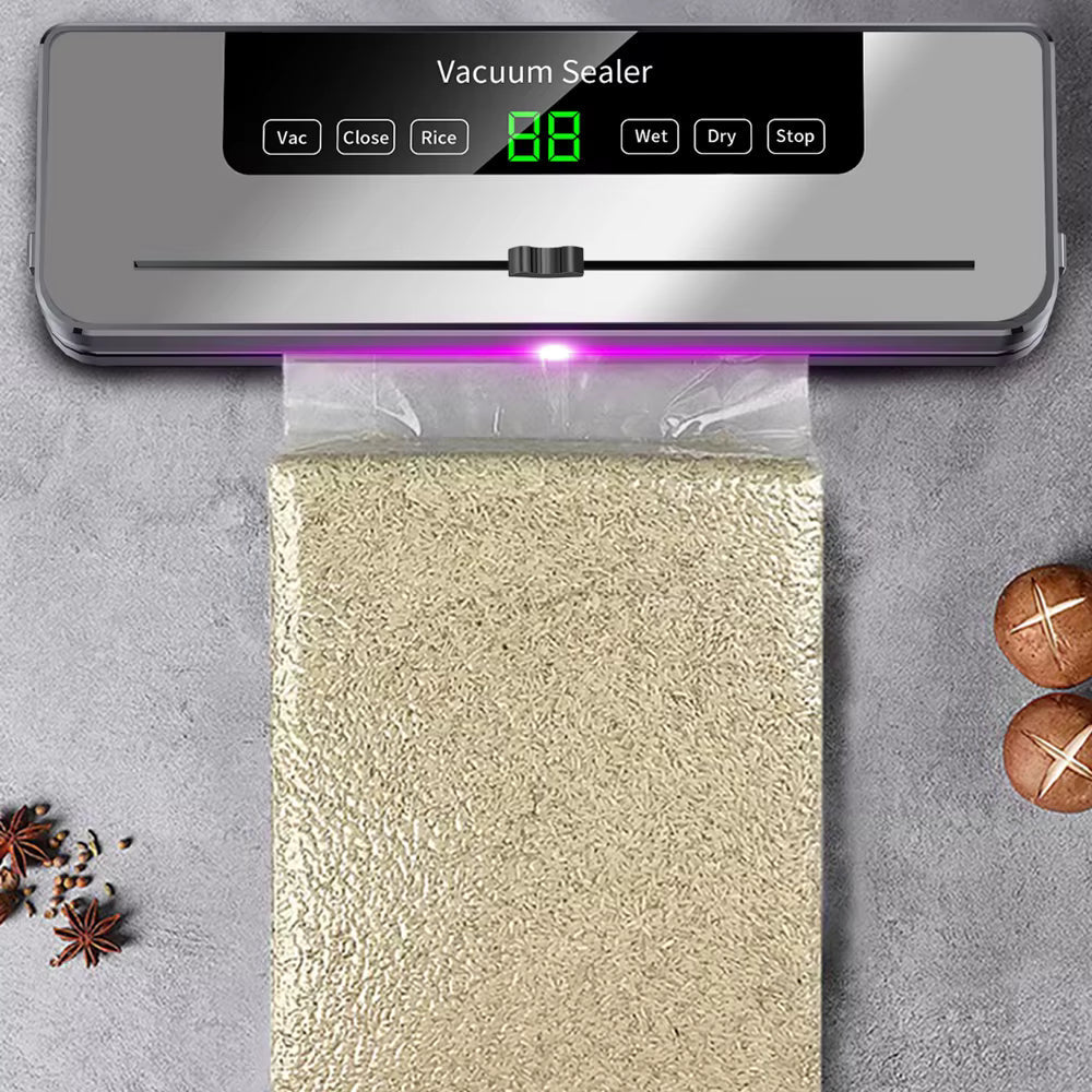 Aparat de Vidat și Sigilat Alimente Profesional, 120W, Sterilizare UV, Cutter Integrat, 6 Moduri de Operare, Include 10 Pungi, Gri Metalic