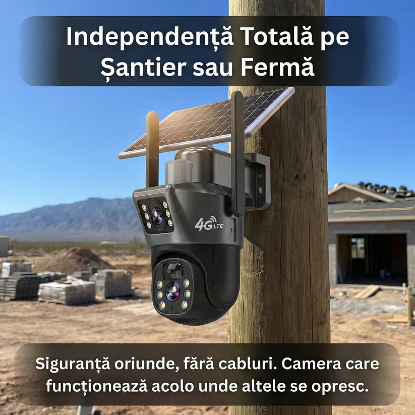 Camera Supraveghere Dual Lens VISURON™ 4K 8MP, 4G SIM / Vedere Nocturnă Color, Urmărire AI, V380 Pro, Negru