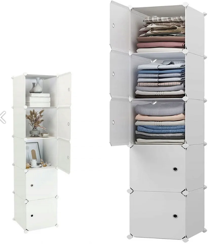 Organizator Modular cu Uși – 5 Compartimente, Structură Metalică, Alb