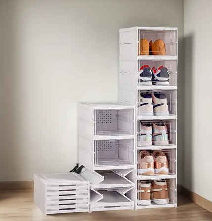 Set 6 Cutii  Organizatoare Pantofi,  cu Posibilitatea  Combina, cu  Posibilitatea Combina  pentru Depozitare  Incaltaminte, Pliabile,  Plastic,