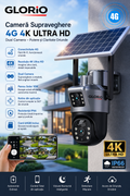 Cameră Supraveghere Duală GLORIO – 4G, Rezoluție 4K Ultra HD și Panou Solar 10W + CADOU CARD 64Gb