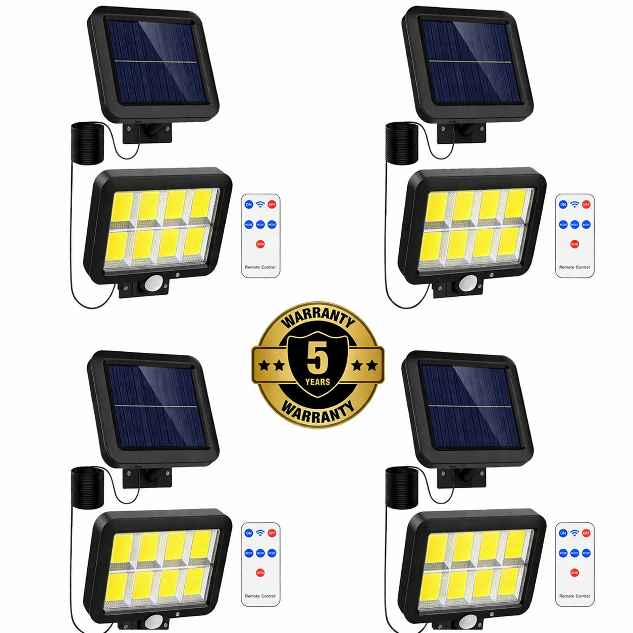 Set 4x Lampi Solare Smart Home, 160 LED COB, 8 Cadrane, Senzor Miscare, Panou Detașabil, IP66 + Telecomandă, Cadou + Garanție 3 Ani