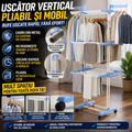 Uscator vertical 3 nivele mobil si pliabil pentru rufe, cu suport umerase