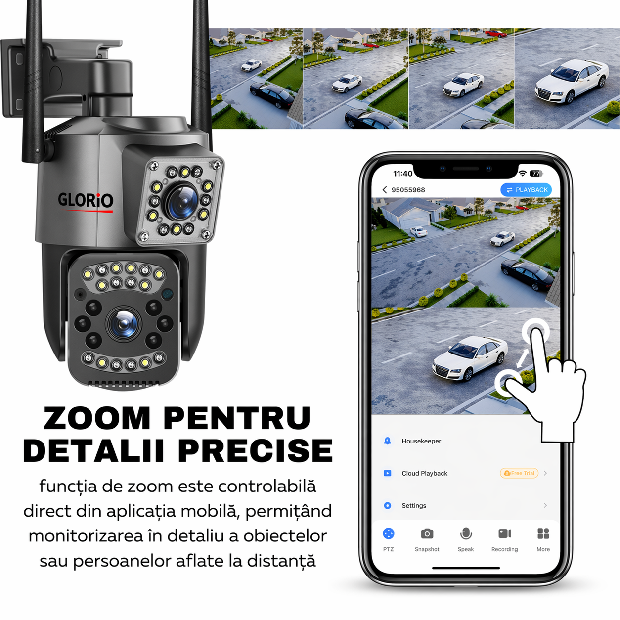 Cameră Supraveghere Duală Glorio 8MP WIFI – Tehnologie Avansată de Monitorizare într-un Singur Dispozitiv