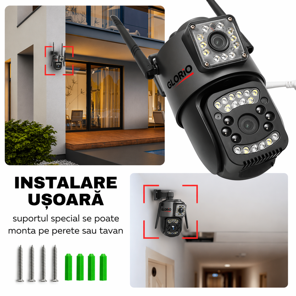 Pachet: 2 Camere Supraveghere Glorio 8MP 4G – Libertate Totală, Conexiune stabila 4G, rezistenta la Apa IP66, Alarma Sonora si Luminoasa, Comunicare Bidirectioanal, Seonzor de miscare, Vede si noaptea