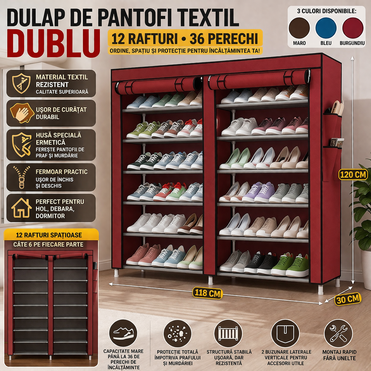 Dulap Incataminte Textil Dublu   ,Montare Rapida ,110x120x30