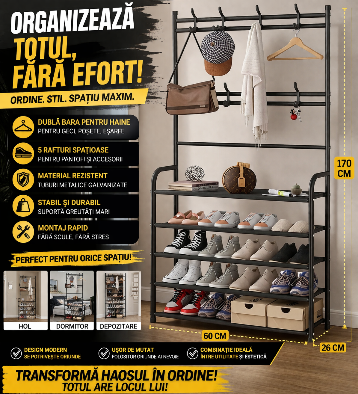 Cuier cu Pantofar Metalic – 5 Rafturi