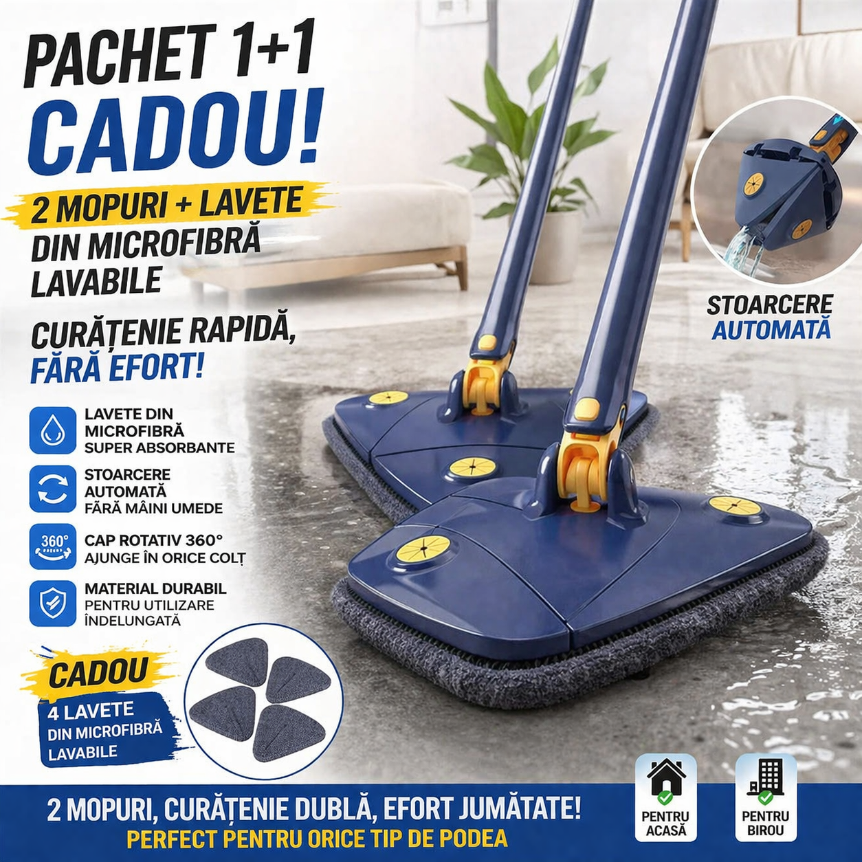1+ 1 gratis MOP cu CAP Triunghi, Reglabil